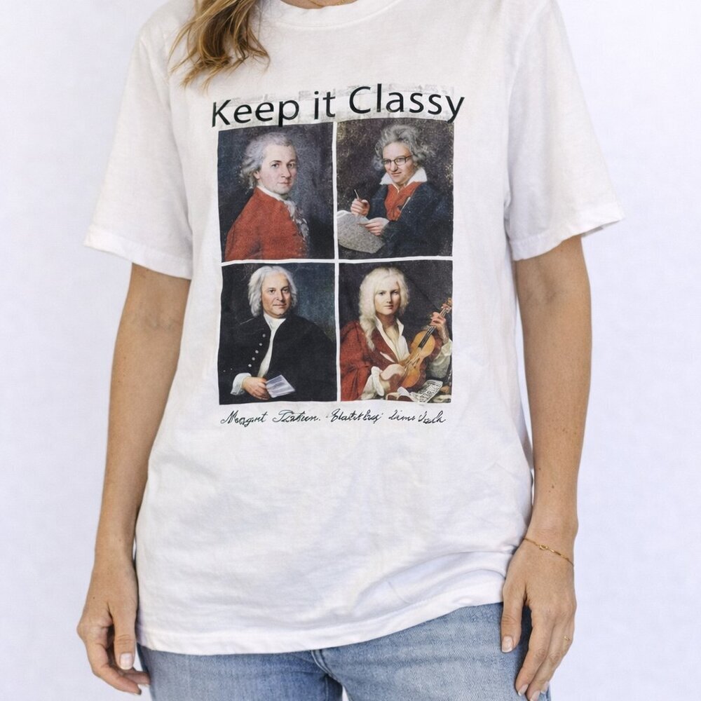 Forever 21 with purpose White Graphic T-Shirt with Classical Composers Sz L